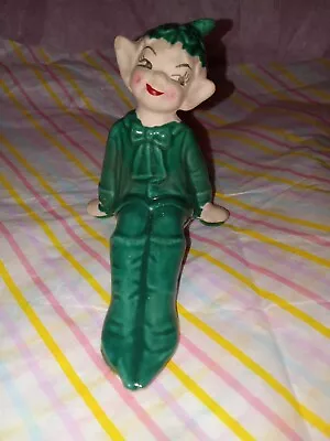 Vintage 1950's Gilner Green Outfit Elf Pixie Ceramic Figurine Made In Japan • $16