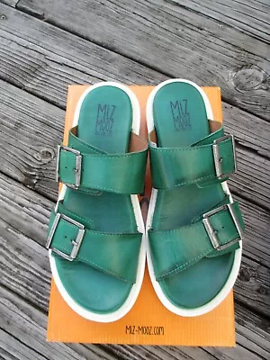 Miz Mooz Peyton 2 Buckle Slip On Sandals Size 39/8.5-9  Emerald   New In Box • $49.50