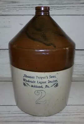 Vtg Thomas Peppers & Sons Ashland PA Crock Jug Wholesale Liquor Dealers 2 • $23.39