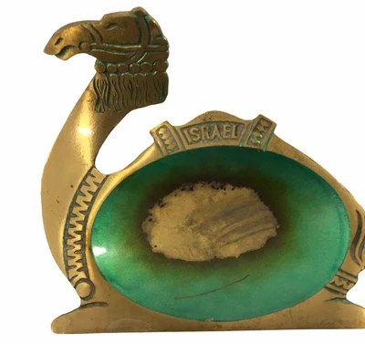 $13.29 • Buy MCM CAMEL Brass Metal Ashtray Enamel Green Trinket Dish Made In Hakuli Israel