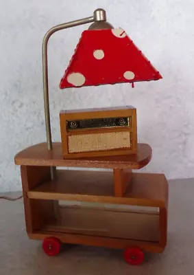 RARE ONE OWNER Vintage Wooden Tea / Beverage Cart Lamp & Radio West German Mfg • $39.50