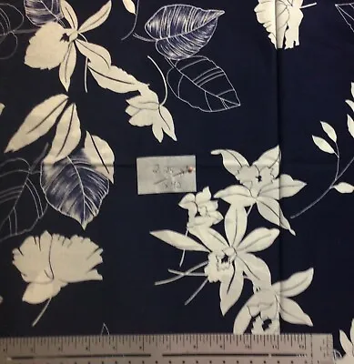 Vintage Cream Lilly Floral On Navy Blue Fabric 2.25 Yards • $23.99