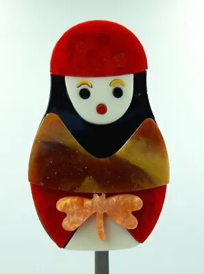 Modern Arcrylic Handmade BROOCH 3D Red Russian Doll Vintage Vibe Boxed BN  • £9.95