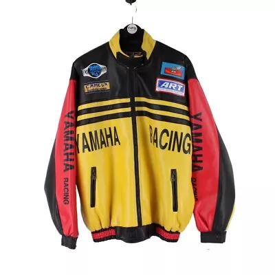 Vintage YAMAHA Jacket 90s Racing Leather Cowhide Motorcycle Biker Mens | Large • £114.99