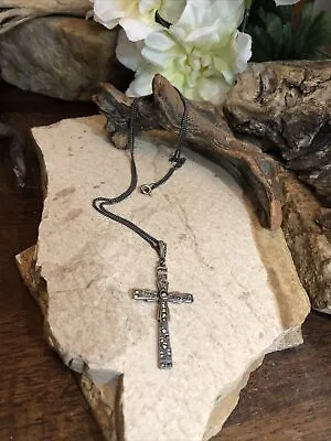 Vintage  Sterling 925 Marcasite Cross Pendant Curb Chain Necklace 6.6g 18  • $59.99