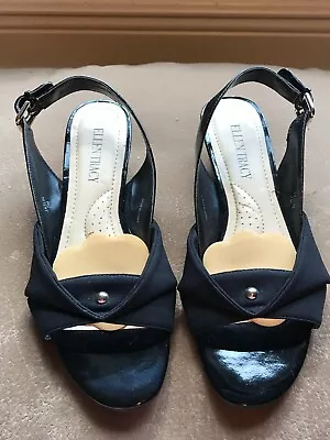 Ellen Tracy Black Pattent Dress Sandals Shoes  Jaslin  Style 1 1/2 Heel Size 7  • $15