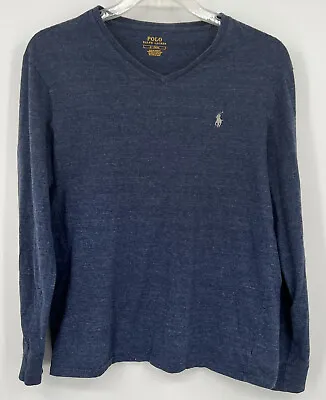 Polo Ralph Lauren Shirt Men Medium Blue Thermal Long Sleeve V Neck Pony • $19.99