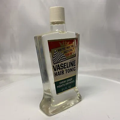 VINTAGE 1960s VASELINE Hair Tonic GLASS BOTTLE 5 1/2 Fl OZ NOS INDY 500 • $91.99