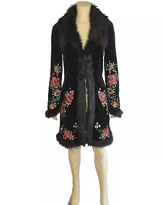 Betsey Johnson Coat Vintage Black Velvet Embroidered 8 MEDIUM 90s Y2K • $469