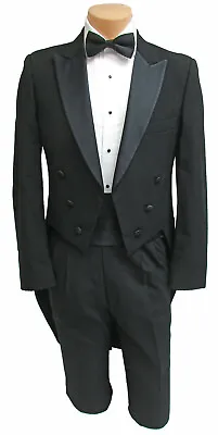 Men's Black Tuxedo Tailcoat 100% Wool With Satin Peak Lapel Formal Wedding Mason • $99.95