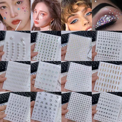 Face Gems Adhesive Glitter Jewel Tattoo Sticker Festival Party Body Make Up Art • £2.75