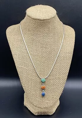 CAROLYN POLLACK QT-Sterling Silver SW Multi Stone Tube Bead Pendant Necklace • $125