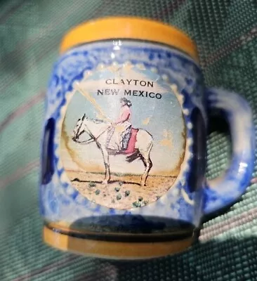 VTG Miniature Ceramic Beer Stein Man On Horse! Clayton New Mexicodeep Blue • $9.95