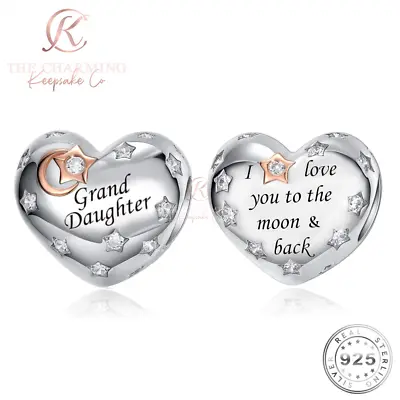 Granddaughter Heart Charm Genuine 925 Sterling Silver - I Love You To The Moon • £16.99