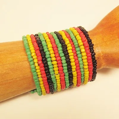 2 1/2  Wide Rasta Multi Color Handmade Boho Beaded Bali Cuff Statement Bracelet • $5.39