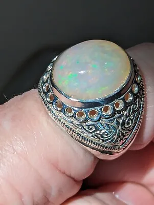 15x18mm Huge Australian White Fire Filled Opal Ring Size 11 • $450