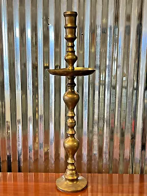 Vintage 36  Large Etched Brass Floor Church Altar Candlestick W/ Drip Plate • $89.99