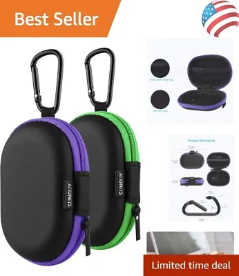 Compact Oval Earbud Carrying Case - Multi-functional Storage - Green+Purple • $12.99