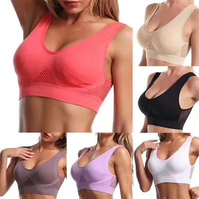 Women's Seamless Sports Bras Crop Top Vest Comfort Stretch Padded Bra Yoga Gym * • £4.79