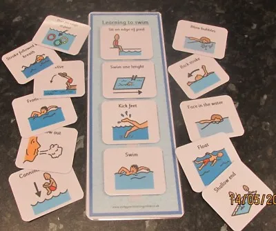 Visual Aid For Swimming ~ Prompt Flash Cards~Autism~ADHD~SEN~Schools~Home Use • £8.95