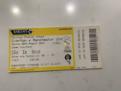 £15 • Buy 2012 Robin Van Persie Manchester United Debut Ticket Unused V Everton PL 20.8.12