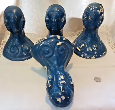 4 Vintage Painted Blue Bathtub Large 6” Claw Foot Cast Iron Tub Feet Ornate • $74