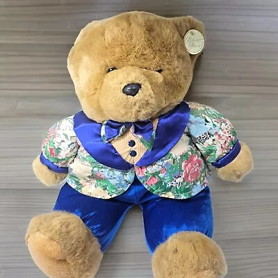 Vintage MTY International Platinum Plus Teddy Bear Plush Blue Suit • $34.97