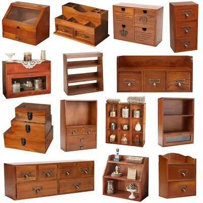 Vintage Desktop Storage Cabinet Make Up Jewellery Organiser Wooden Display Shelf • £36.94