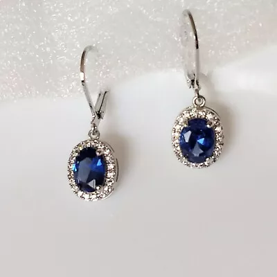 QVC Diamonique Epiphany Platinum Clad Simulated Oval Tanzanite Leverback Earring • $27