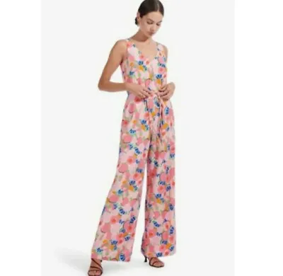 $190 • Buy STAUD Abstract Peach Blosson Jumpsuit Size 10 New Without Tags Pant Jumpsuit