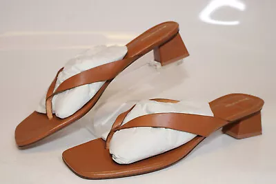 Reformation Dana Block Heel Leather Sandals Pecan Brown NEW T-Strap Shoes • $30