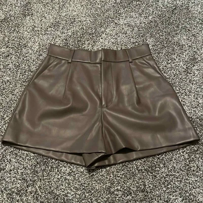 $24.99 • Buy Zara Brown/beige High Waisted Faux Leather Shorts- NWOT- Sz XS- Trendy Fall