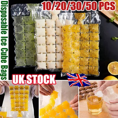 10-50pcs Ice Cube Bags Clear Bag Fridge Freezer Plastic BBQ Party Cubes Maker GF • £4.92