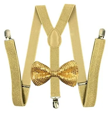 GOLD Sequin Bow Tie & Glitter Suspender Combo Clothing Accessories U.S Seller  • $10.99