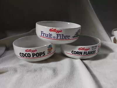 1987 Kellogg's Cereal Bowls (3) Fruit Fibre Coco Pops & Corn Flakes  Made Korea • £19.99