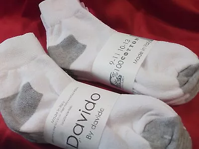 Mens Socks Ankle/quarter 100%cotton Made In Italy 6 Pair Davido White/gray 10-13 • $18.50