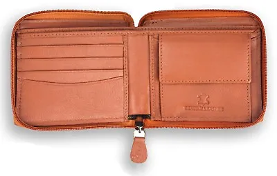 New Bifold Credit Card Zipper Around(ZIppered) Leather Billfold Mens Wallet TAN • $14.25