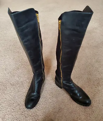 Michael Kors Bromley Black Leather Zip Up Over The Knees Boots Women's 8M • $32.99