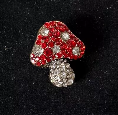 Gold Tone Red Clear Rhinestone Mushroom Tiny Costume Brooch Jewelry Lot Z • $0.99