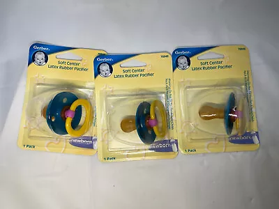 Gerber Newborn 0m+ Soft Center Natural Latex Rubber Baby Pacifiers Lot Of 3 NEW • $39.95