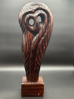 Vintage Brutalist Wood Carved Modern Abstract MCM Owl Sculpture • $39.95