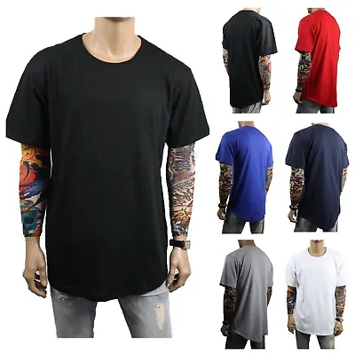 Mens T-Shirt Long Extended Heavy Casual Crew Neck Fashion Hipster Big And Tall • $12.99