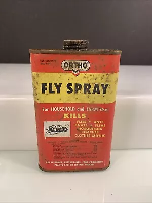 VINTAGE Ortho Fly Spray 1 Quart Tin Can  Made By Chevon Chemical Co 6.5” • $12.95