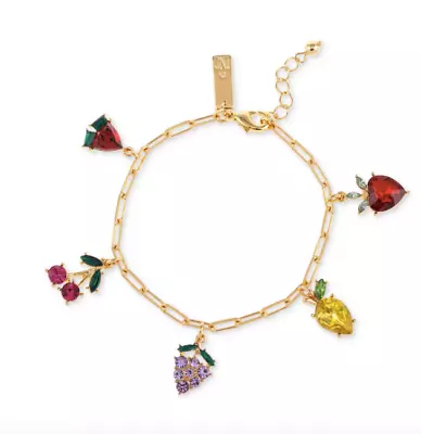 New Inc International Gold-tone Pave Mixed Stone Fruit Shaky Charm Bracelet • $15.20