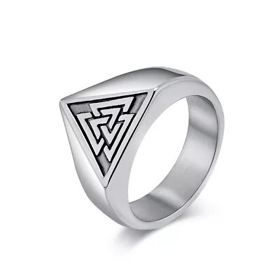 Vintage Nordic Germanic Viking Stainless Steel Ring Odin Triangle Knot Mens Gift • $4.38