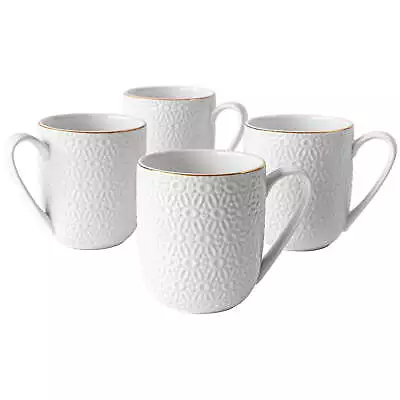 Sofia Home 4 Pack White Embossed Stoneware Mugs 18 Fl Oz By Sofia Vergara • $19.18