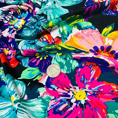 Spandex Fabric 4-Way Stretch Neon Colored Flowers Print By Yard For Swimwear • $12.99