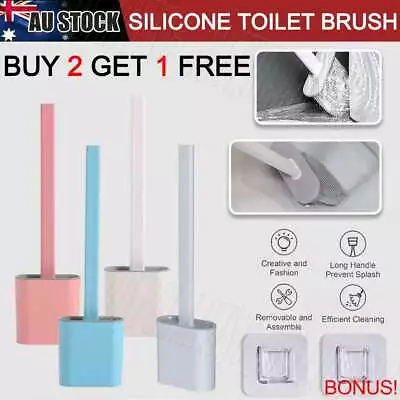 Bathroom Silicone Bristles Toilet Brush Cleaning Brush Set Creative With Holder • $7.25