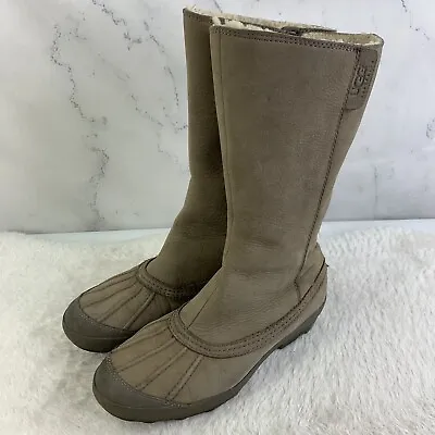 UGG Australia Event Leather Waterproof Tall Snow Boots Taupe Gray  SZ 8 Duck • $44