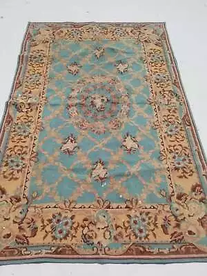 Vintage French Needle Point Handmade Floral Zinc Wool Rug Carpet 172x113cm • £250